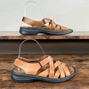Josef Seibel Sandals Leather Brown Open Toe Straps Massage Insoles Womens 38/7.5